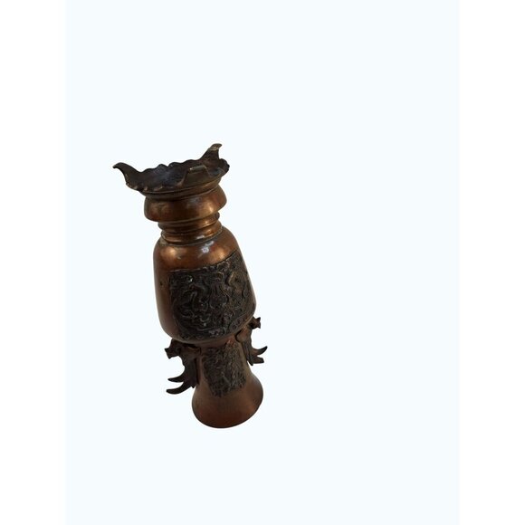 Antique Bronze Vase 19th Century Chinese Peacock Handled Altar Vases 9.5 Tall - Picture 5 of 12